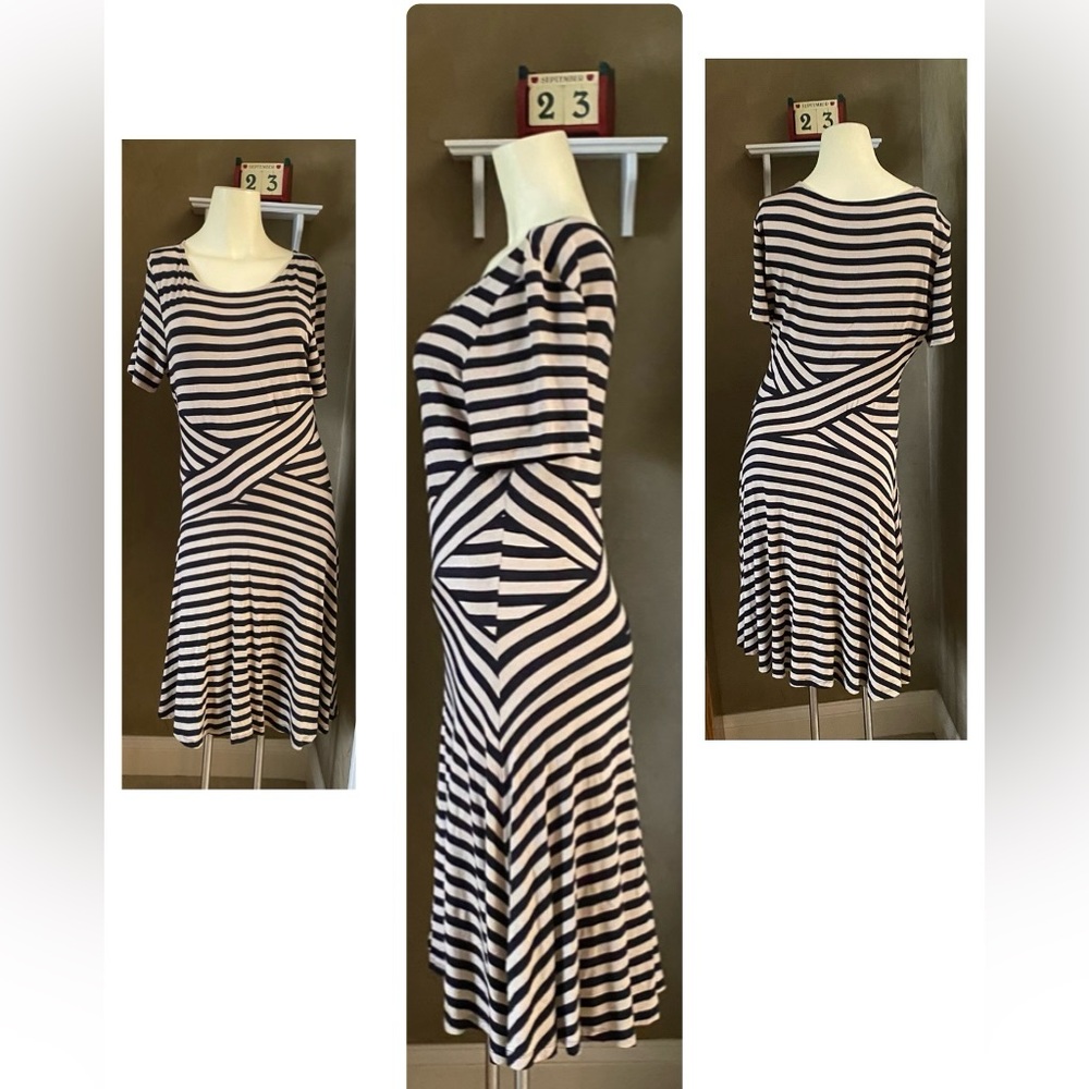 Trulli Tan striped Dress Stretch Rayon Spandex women size Large